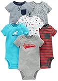 Simple Joys by Carter's Boys' 6-Pack Short-Sleeve Embellished Bodysuit, Navy/Red, 18 Months