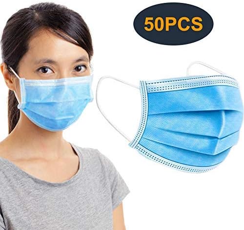 Disposable Face Masks with Elastic Ear Loop,3-Layer Medical Dust Mouth Masks,Breathable Comfortable Filter Safety Mask for Personal Health (50PCS)