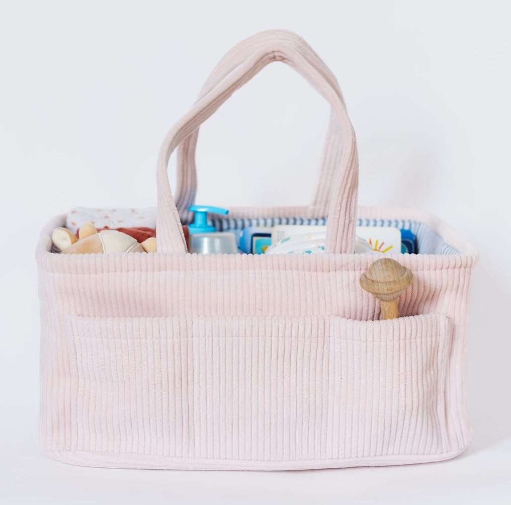 Photo 1 of Itsy Bitsy Tot Diaper Caddy Organizer - Baby Pink Curdoroy Baby Storage Bin for Nursery & Car | Baby Shower Basket & registry Essential