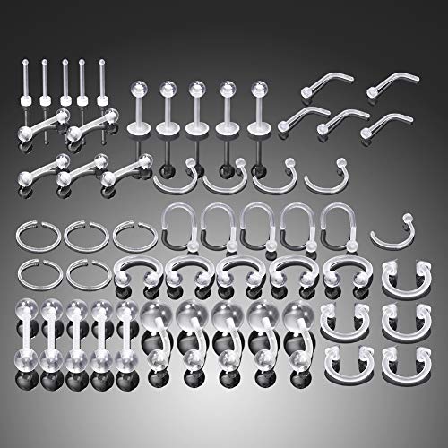 Oveta 55pcs Clear Piercing Retainers Flexible Bioflex 14G 16G 20G Navel