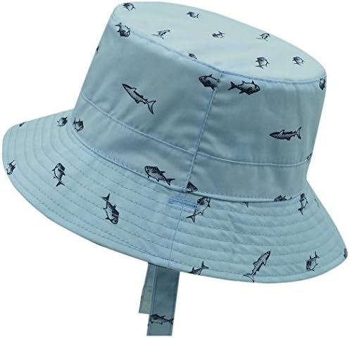 Boys Reversible Bucket Hats UPF 50+ Sun Protection Sun Hats Baby Fishman Hat with Cartoon Fish Plaid 1-2 Years Blue