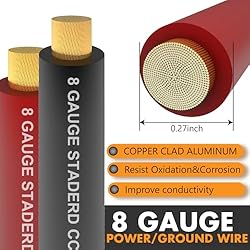Jeemiter 8 Gauge Wire (50ft Each- Black/Red) Copper