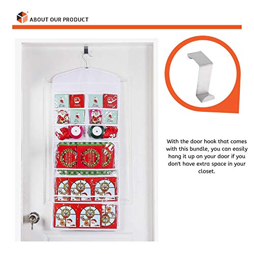 Hanging Gift Bag Organizer Double Sided with 11 Pockets for Tissue Paper, Cards and Gift Tags Includes 1 Bonus Door Hook and 8 Labels