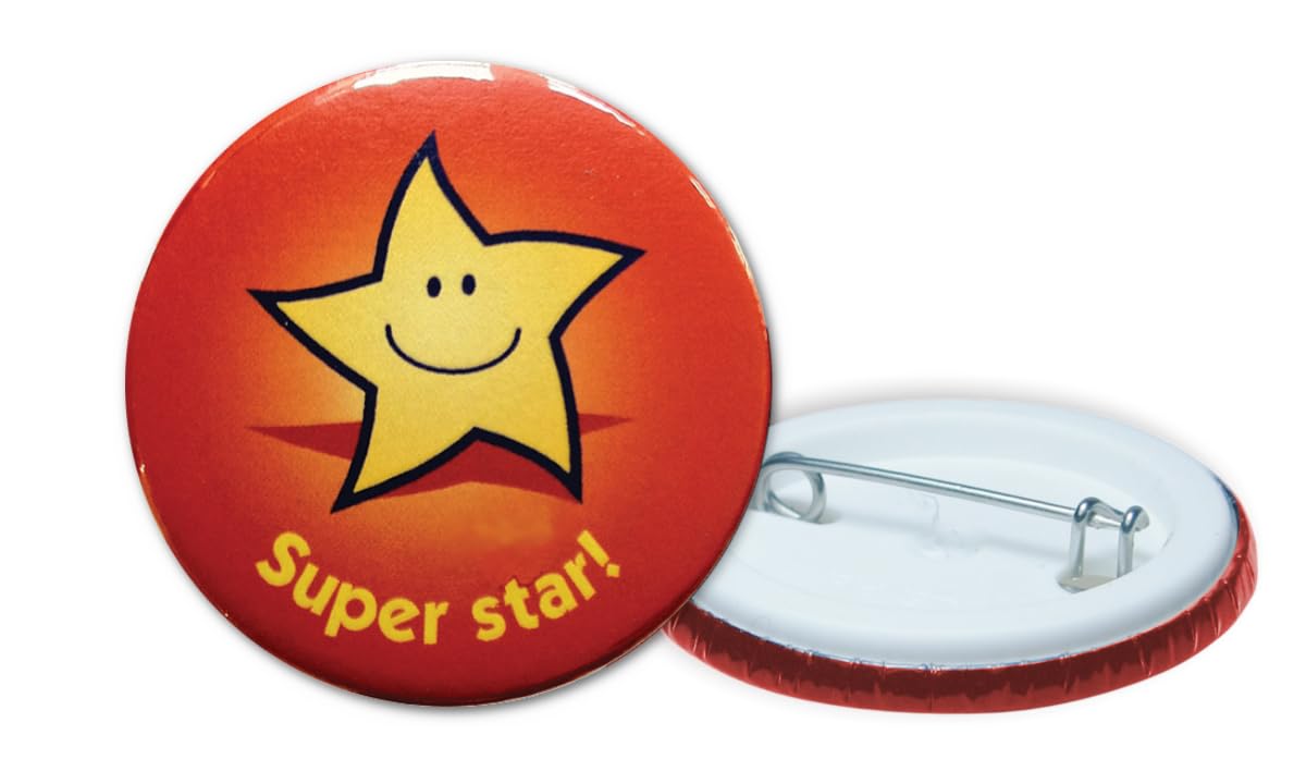 The Sticker Factory 38mm 'Super Star!' reward badges. 40 pin badges.