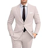 Amyox Men's Slim Fit 2 Piece Suit, Two Button Solid Suit Jacket Pants Set, Wedding Prom Suit