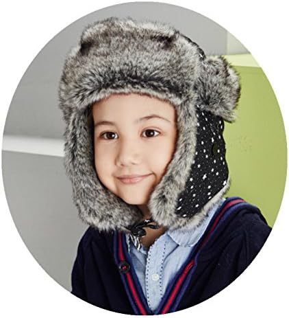 Kids Faux Fur Trapper Hats Beautiful Stars Patterns Warm Aviator Hat Snow Skiing Bomber Caps