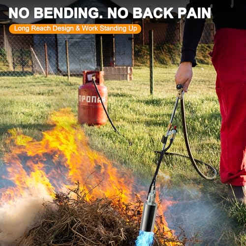 Propane Torch Kit Heavy Duty Weed Burner, 1,800,000 BTU Flame Thrower Gun with Built-in Igniter, with 30" High Flame, 10FT Hose, Detachable Long Reach Torch for Weeds, Ice, Snow, Asphalt
