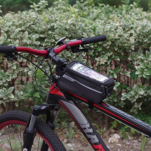 ORFORD Bike Bags Frame Waterproof Bicycle Phone Bag Waterproof Top Tube, Touch Screen Bike Mobile Phone Bags, Top Tube Phone Bag, Cycling Front Frame Bag iPhone 8 7 Plus 6s 6 Plus Below 6" (Black)