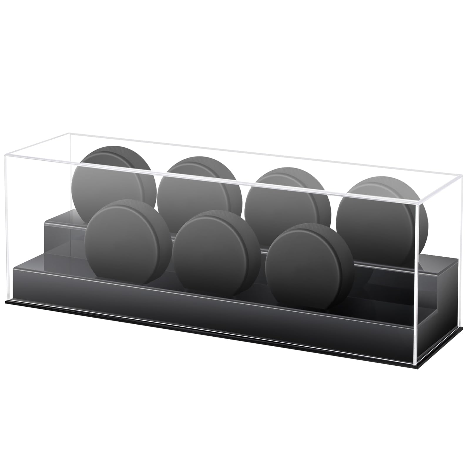 Photo 1 of Reallnaive Acrylic Hockey Puck Display Case Clear Holder Holds 7 Pucks Hockey Puck Stand Showcase for Autographed Memorabilia