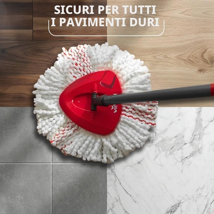 Turbo Sistema Lavapavimenti con strizzatore a pedale, Manico telescopico 65 – 131 cm, Mocio lavapavimenti con strizzatore a pedale, Fiocco in microfibra, Pulizia profonda con minimo sforzo
