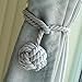 Nanami Chic 2 Pieces Fine Hand Tied Curtain Clip, Buckle Holdback Fabric Drapery Tassels Curtain Tiebacks/Tassel Window Cotton Rope Tie Ball Back Accessories (Gray)