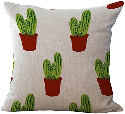 Sunshine06 Cactus Pattern Vintage Cotton Linen Square Throw Pillow Case Decorative Cushion Cover Pillowcase Cushion Case for Sofa Bed Chair18 X 18 Inch (B)