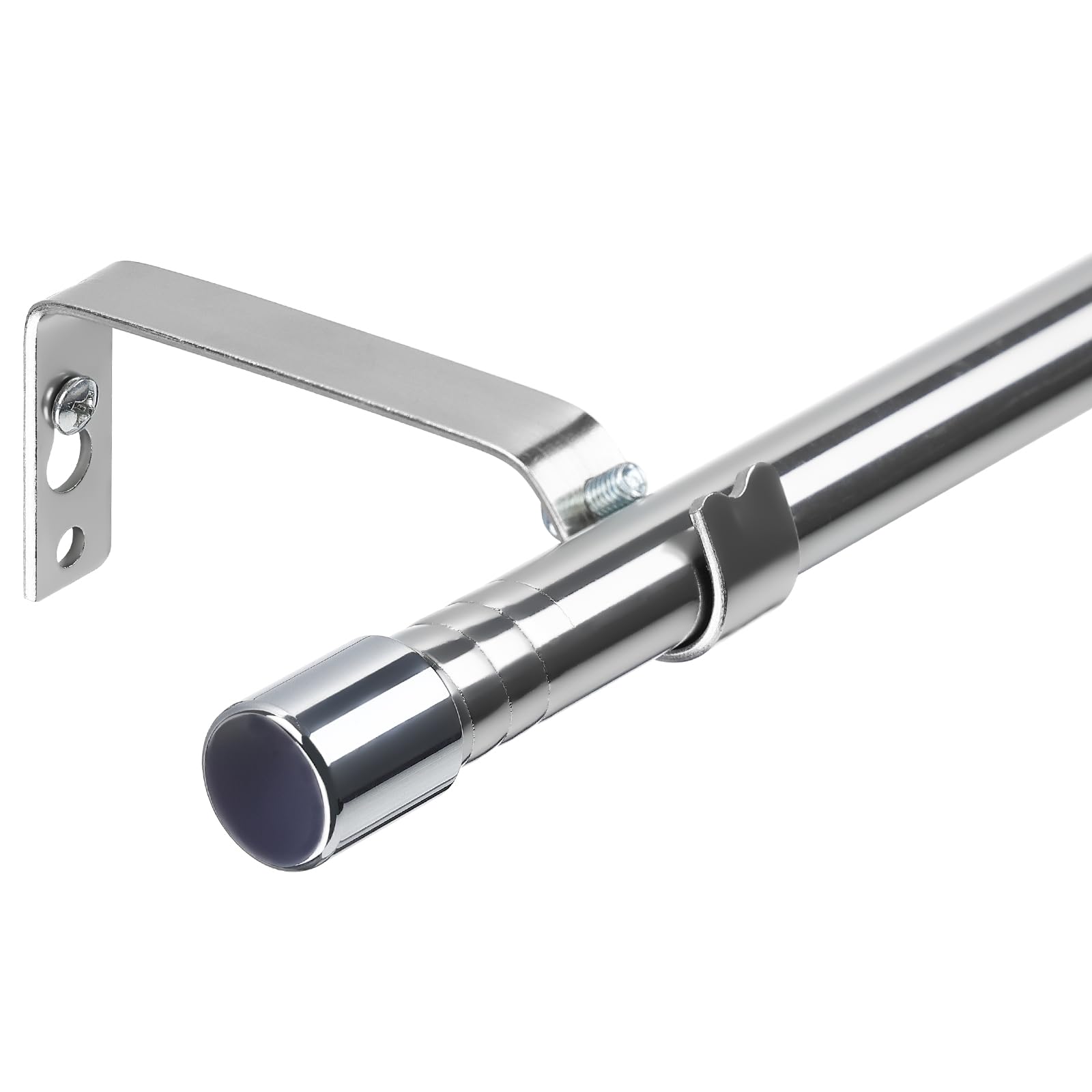 Harrms Curtain Poles for Eyelet Curtains, 16mm Voile Curtain Pole Silver 76-158cm, Window Curtain Rod Metal Extendable Stainless Steel with Adjustable Brackets for Bedroom, Living Room