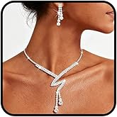 Sixexey Prom Jewelry Set Silver Wedding Necklace Earrings Rhinestone Bridal Costume Neck Jewelry for Women