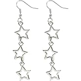 Star Dangle Earrings for Women Silver Long Tassel Hollow Stars Dangle Drop Earrings