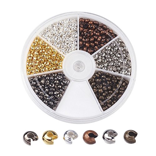Pandahall 6 Colors Brass Crimp Beads Knot Covers 3mm Cadmium Free & Lead Free & Nickel Free DIY Jewelry Making Findings About 590pcs/box