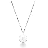 Miabella 925 Sterling Silver or 18K Yellow Gold Plated 925 Sterling Silver Dainty Round Initial Pendant Necklace for Women, Adjustable Chain 18 to 20 Inch, Letters A-Z, Made in Italy