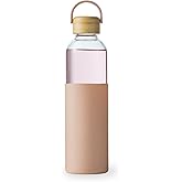 wangsdjy 34oz Glass Water Bottles with Silicone Sleeve, BPA Free Water Bottle Glass with Leak-Proof Lid, Reusable Water Bottle for Hot & Cold, Ideal for Hiking Travel Gym office (Pink)