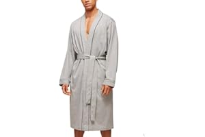 HOLOVE Men's Pure Cotton Bathrobe Lightweight Kimono and Hooded Spa Robes Soft Sleepwear