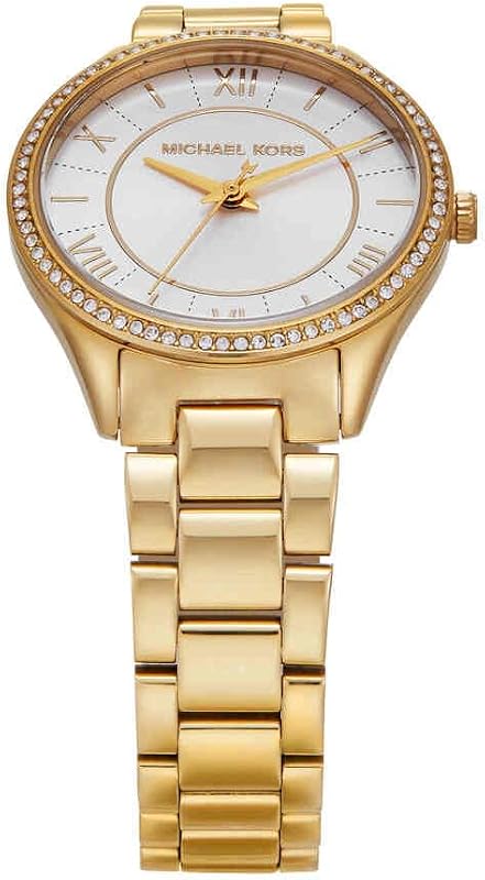 Reloj Lauryn para Mujer, Movimiento de Cuarzo de Tres Agujas con Correa de Acero Inoxidable o Piel, 33 mm, Juego de Tonos Dorados
