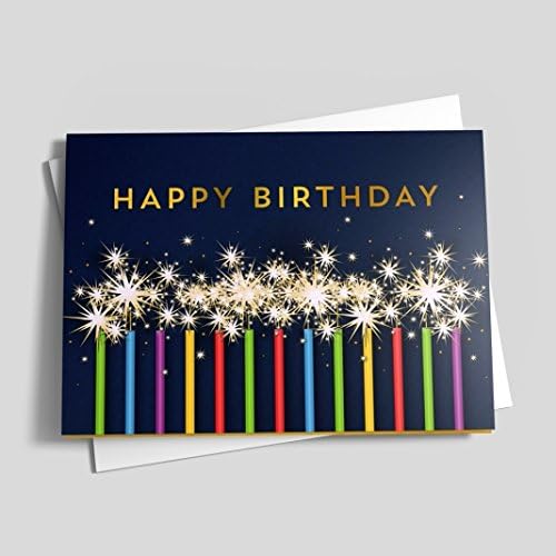 Colorful Candle Sparklers Birthday Card - 25 Greeting Cards with Your Custom Message and Envelopes