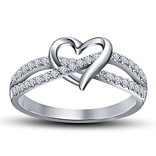 TVS-JEWELS Sterling Sliver 925 Platinum Plated White Cubic Zirconia Heart Style Promise Engagement Ring (9)