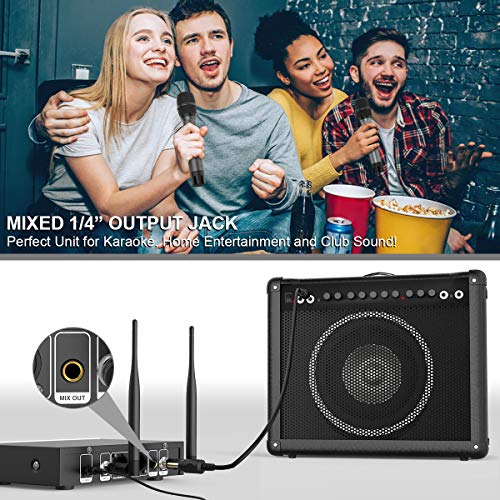 Wireless Microphone System,FIFINE Two Handheld Dynamic Cordless Mic and Dual Channel Receiver, 50 Selectable UHF Frequency for Karaoke Singing Party,Church,Worship,Wedding,School Presentation.(K040)
