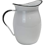 Treasure Gurus White Enamel Rustic Metal Pitcher Country Flower Holder Vase Farmhouse Tableware Vintage Decor