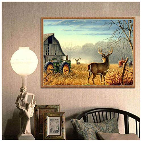 Chenway Rose & Deer Diamond Painting 5d Adults' Paint-by-Number Kits Cross Stitch Full Diamond 40x30cm Wall Stickers (Deer)