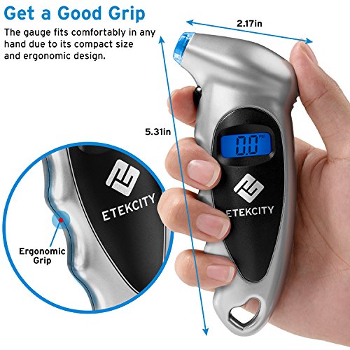 Etekcity GL-0801A Digital Tire Gauges, 150 PSI Compact Lightweight Measurement Tool with Lighted Nozzle, Backlit LCD and Non-Slip Grip, 4 Pressure Units for Bike, Car, Truck