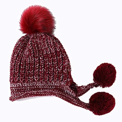 MTXLN Cute Lady Headwear Plus Velvet Knit Hat Earmuffs Wool Cap Windproof Cold Earball Color Matching,Red,2226CM