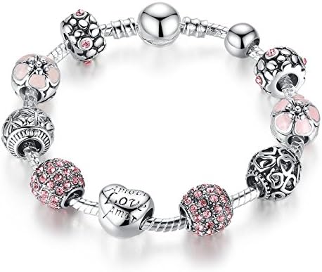 "Heart of The Love Pink Charm Bracelet for Women Girls Fashion Jewelry