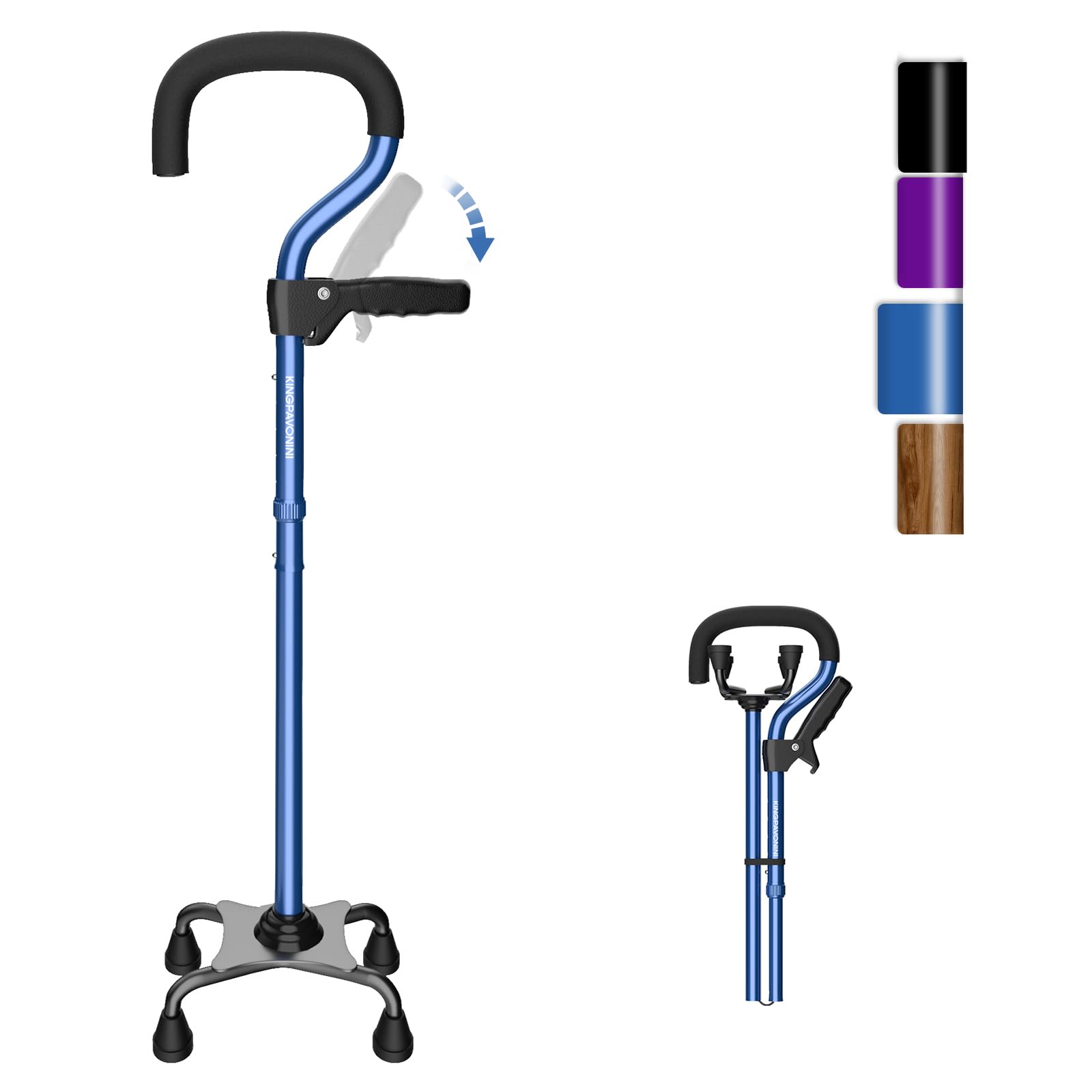 Photo 1 of KingPavonini Canes for Women/Men with Second Handle, Foldable & Adjustable Walking Cane with 4-Pronged Base, Quad Cane for Stability, Standing, Balance, Leg Surgery Recovery