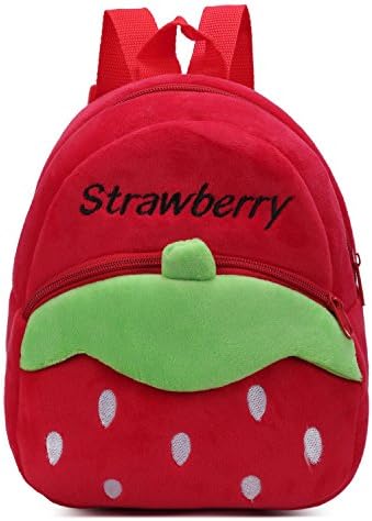 Cute Strawberry Pattern Toddler Backpack Plush Bag for 1-3 Years Old Kids Suitable for Travel 8.3’’L x 3.3’’W x 9.3’’H Red