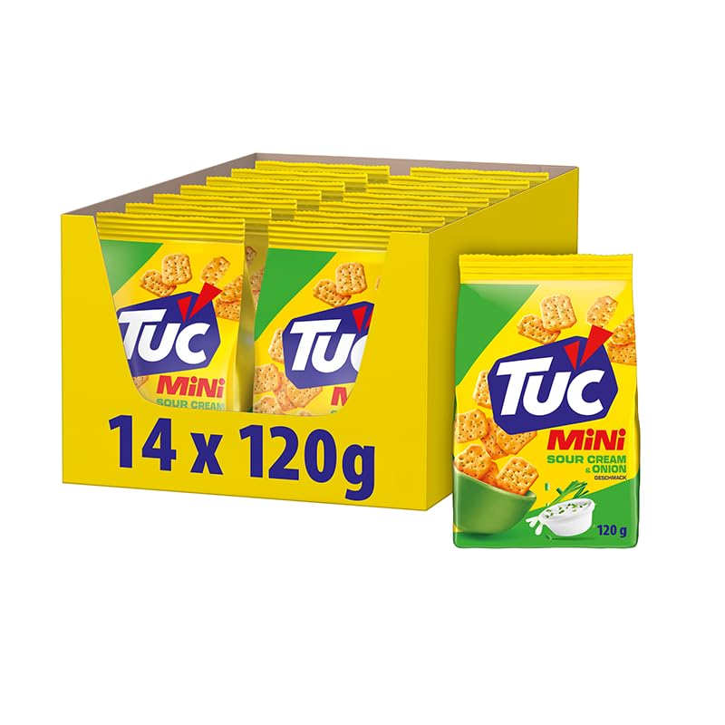 TUC Mini Sour Cream & Onion – Feiner Snack-Cracker im Mini-Format mit Sauerrahm-Zwiebel Geschmack – 14 x 120g