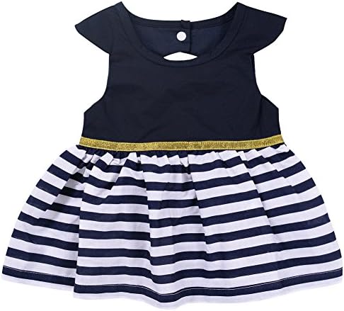 MetYoo Toddler Baby Girls' Dress Blue Stripped Children Clothes