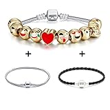 Emoji Charms Bracelet 18K Gold Plated Include 10 Pieces of Interchangeable Emoji Beads Enamel