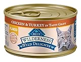 Blue Buffalo Wilderness Wild Delights High Protein Grain Free, Natural Adult Flaked Wet Cat Food, Chicken & Turkey 3-oz