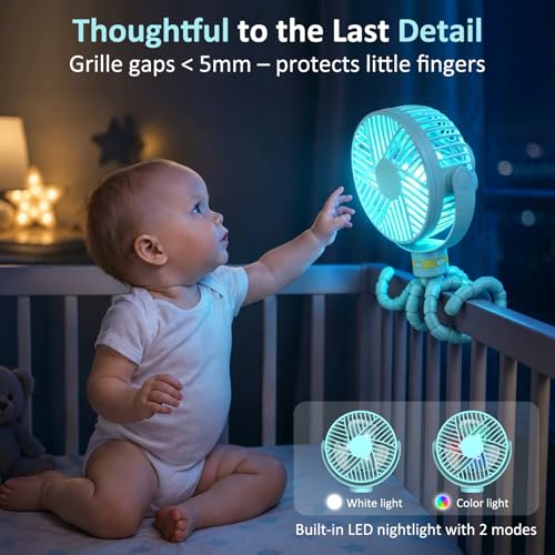 ITSHINY Ventilatore per Passeggino, 8000mAh Ventilatore Portatile Usb Ricaricabile, Ventilatore da tavolo con Treppiede flessibile 4 velocità per Passeggino, Tapis Roulant, Culle, Tenda