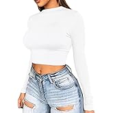 Artfish Women Long Sleeve Turtleneck Crop Top Mock Neck Tight Fitted Shirts