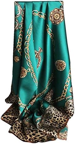 Nita 100% Natural Mulberry Silk Scarf Elegant Leopard Chain 34"x34" (Green)