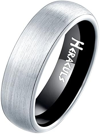 HERACULS 6mm Tungsten Carbide Ring for Man Women Domed Brushed Matte Finish Wedding Band Ring Black Size 9