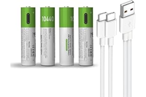 Lankoo USB 10440 Lithium ion Rechargeable Battery, High Capacity 3.7V 750mWh Rechargeable 10440 Battery, Fast Charge, 1200 Cycle with Type C Port Cable, Constant Output,4-Pack