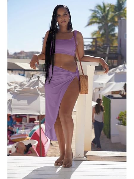 BEAGIMEG WOMEN’S SEXY ONE SHOULDER LONG BODYCON SLIT SKIRT 2 PIECES DRESS LAVENDER