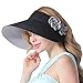 CACUSS Women's Summer Sun Hat Large Brim Visor Adjustable Velcro Packable UPF 50+ (Black Flower)