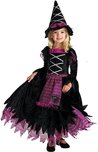 3-Piece Kids Toddler Girls Fairytale Witch Costume | Sash + Dress + Witches Hat (7-9 Years (Tag Size L)) O57