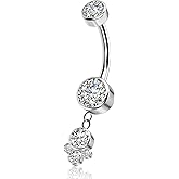 QUZIONE G23 Titanium Belly Button Rings 14G Internally Threaded 10mm Curved Barbell Navel Piercing Jewelry with CZ Crystals, Dangle & Floating Hypoallergenic Belly Rings