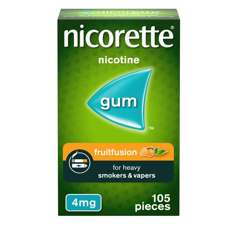 Nicorette Fruitfusion 4mg Gum (105 Pieces), Discreet Stop Smoking and Stop Vaping Aid, Helps Tackle Cravings and Withdrawal Symptoms, Nicotine Gum with Pleasant Fruit Flavour (Quit Smoking or Vaping)