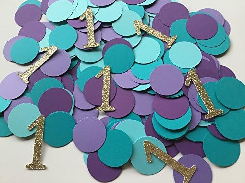 Gold Glitter First Birthday Mermaid Confetti Under the Sea - 1 inch circles (Set of 250 Circles and 50 Gold Number 1's)