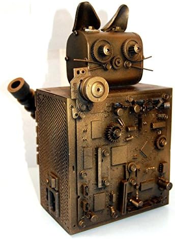 Tom the Kitty Cat - One of A Kind Mixed Media &amp; Metal Large Sculpture, Antique Gold